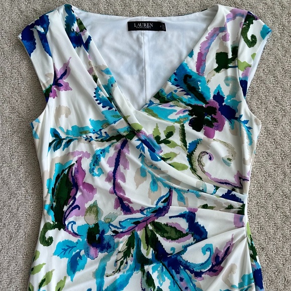 Lauren Ralph Lauren Paisley Floral Pleated Jersey Dress Multicolored 8 Office - Picture 5 of 13